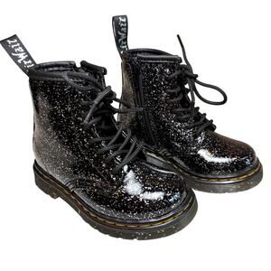 NEW Dr. Martens Toddler Girls 1460 Black Cosmic Glitter Lace Up Boots Black SZ 7